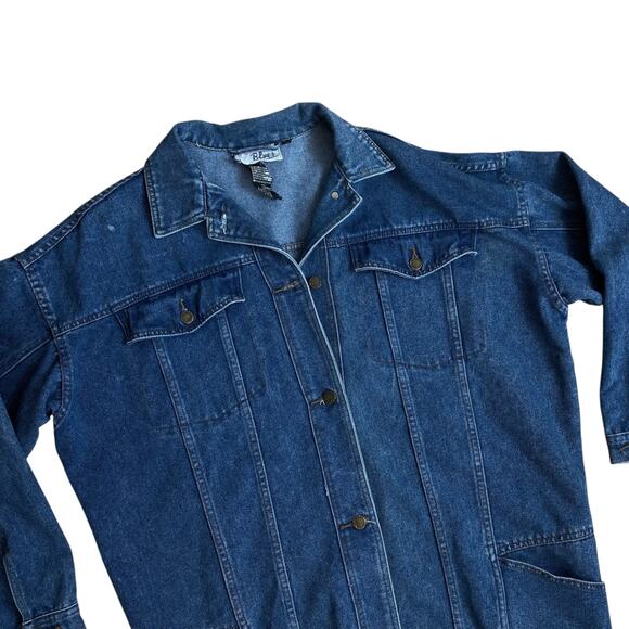 Vintage 80s Denim Weathered Blues Oversized Jacket Coat Workwear Unisex - Picture 2 of 7